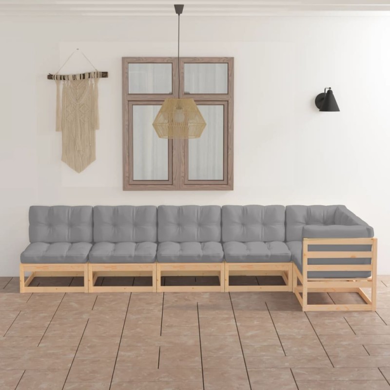 Salon de jardin 6 pcs avec coussins Bois de pin massif 557635557635