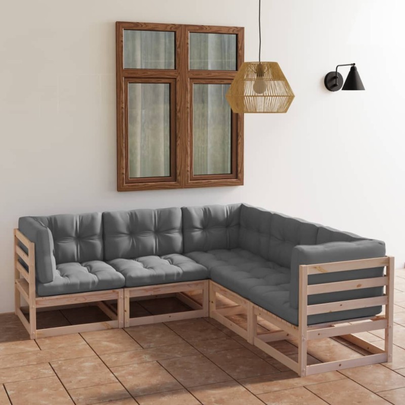 Salon de jardin 5 pcs avec coussins Bois de pin massif 557636557636