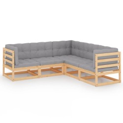 Salon de jardin 5 pcs avec coussins Bois de pin massif 557636557636