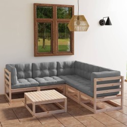 Salon de jardin 6 pcs avec coussins Bois de pin massif 557637557637
