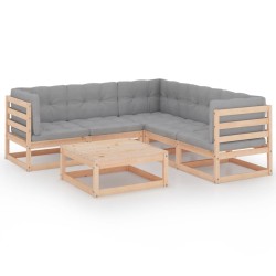Salon de jardin 6 pcs avec coussins Bois de pin massif 557637557637