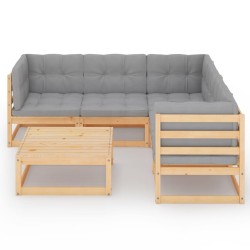 Salon de jardin 6 pcs avec coussins Bois de pin massif 557637557637