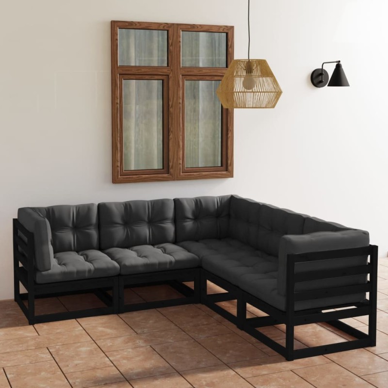 Salon de jardin 5 pcs avec coussins Bois de pin massif 557638557638