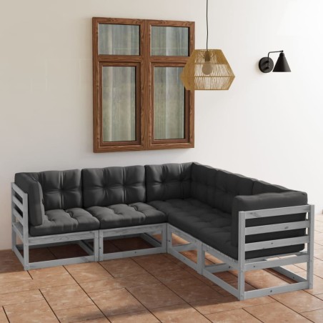 Salon de jardin 5 pcs avec coussins Bois de pin massif 557640557640