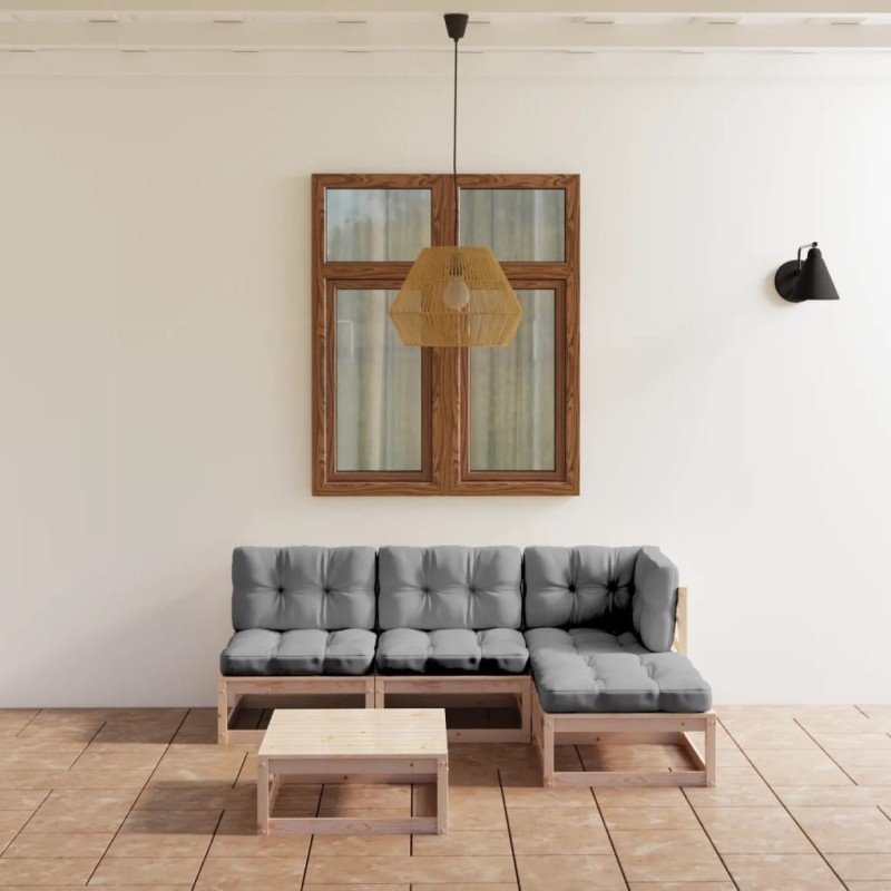 Salon de jardin 5 pcs avec coussins Bois de pin massif 557641557641