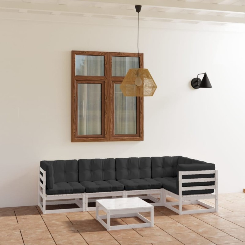 Salon de jardin 6 pcs avec coussins Bois de pin massif 557642557642