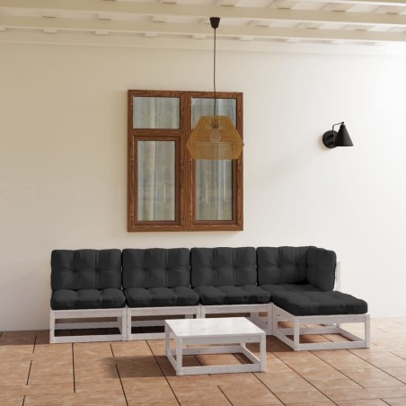 Salon de jardin 6 pcs avec coussins Bois de pin massif 557644557644