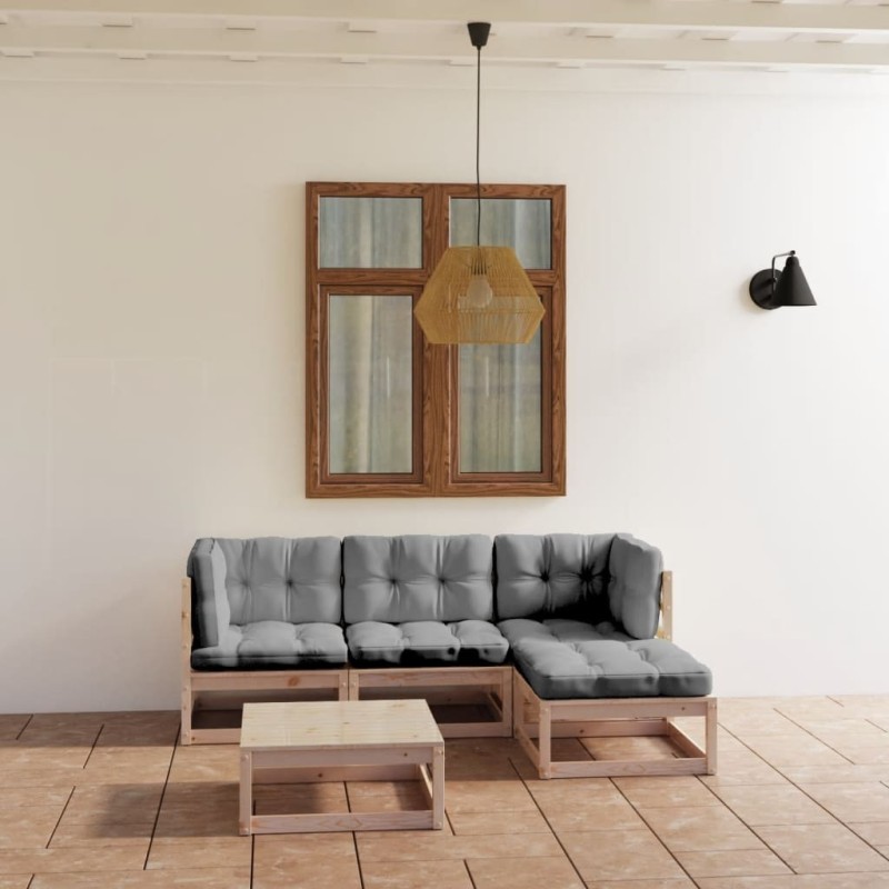 Salon de jardin 5 pcs avec coussins Bois de pin massif 557645557645