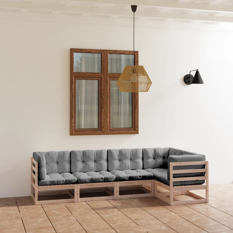 Salon de jardin 5 pcs avec coussins Bois de pin massif 557646557646