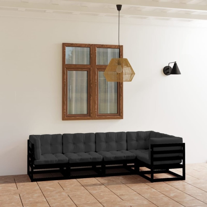 Salon de jardin 5 pcs avec coussins Bois de pin massif 557650557650