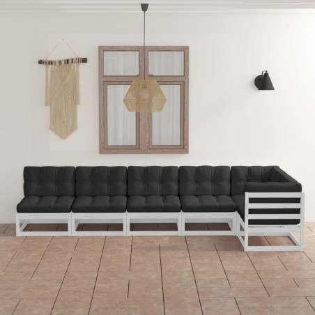 Salon de jardin 6 pcs avec coussins Bois de pin massif 557651557651