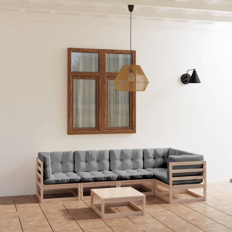 Salon de jardin 6 pcs avec coussins Bois de pin massif 557652557652