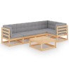 Salon de jardin 6 pcs avec coussins Bois de pin massif 557652557652