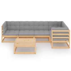 Salon de jardin 6 pcs avec coussins Bois de pin massif 557652557652