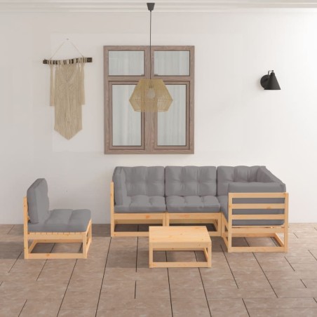 Salon de jardin 6 pcs avec coussins Bois de pin massif 557653557653