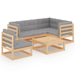 Salon de jardin 6 pcs avec coussins Bois de pin massif 557653557653