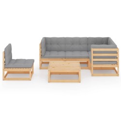 Salon de jardin 6 pcs avec coussins Bois de pin massif 557653557653