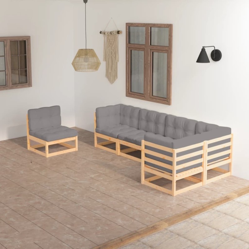 Salon de jardin 6 pcs avec coussins Bois de pin massif 557654557654