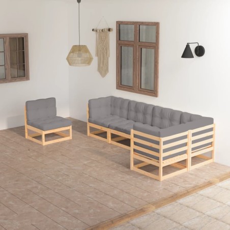 Salon de jardin 6 pcs avec coussins Bois de pin massif 557654557654