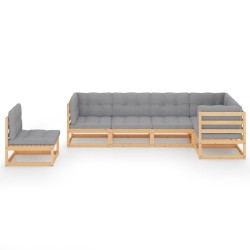 Salon de jardin 6 pcs avec coussins Bois de pin massif 557654557654