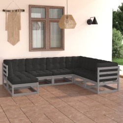 Salon de jardin 7 pcs avec coussins Bois de pin massif 557655557655