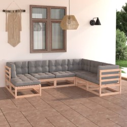 Salon de jardin 7 pcs avec coussins Bois de pin massif 557656557656
