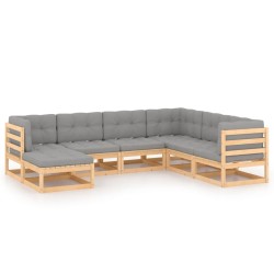 Salon de jardin 7 pcs avec coussins Bois de pin massif 557656557656