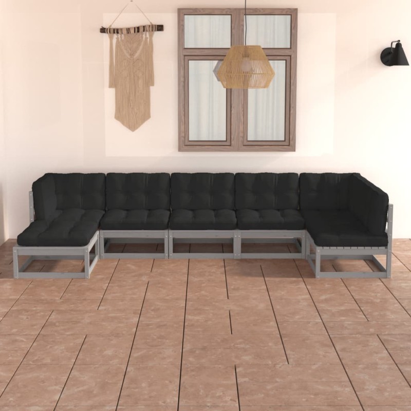 Salon de jardin 7 pcs avec coussins Bois de pin massif 557657557657