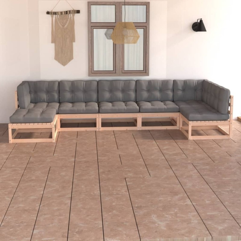 Salon de jardin 7 pcs avec coussins Bois de pin massif 557658557658