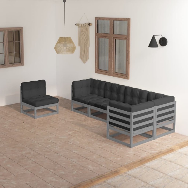 Salon de jardin 6 pcs avec coussins Bois de pin massif 557659557659
