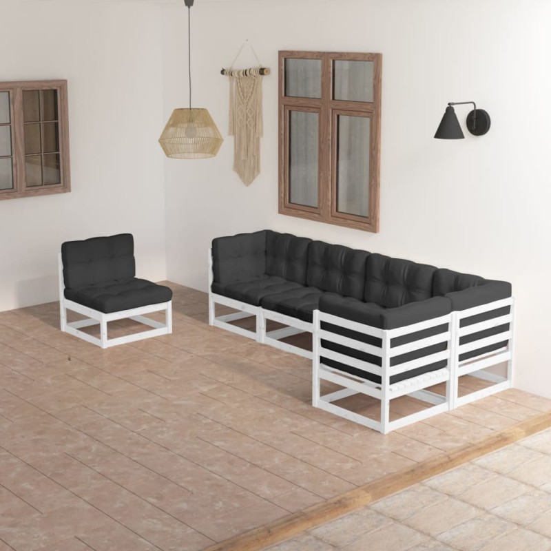 Salon de jardin 6 pcs avec coussins Bois de pin massif 557660557660