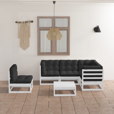 Salon de jardin 6 pcs avec coussins Bois de pin massif 557661557661