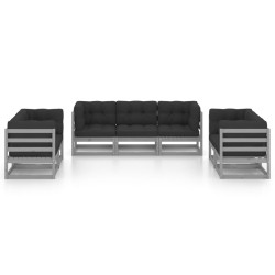 Salon de jardin 7 pcs avec coussins Bois de pin massif 557662557662