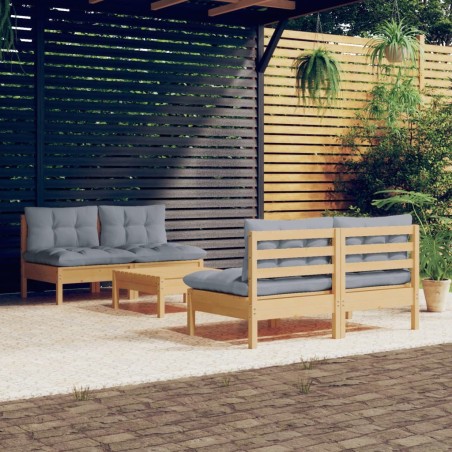 Salon de jardin 5 pcs avec coussins gris bois de pin 557665557665