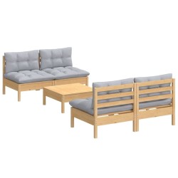Salon de jardin 5 pcs avec coussins gris bois de pin 557665557665