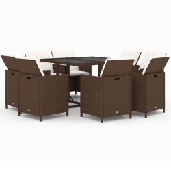 Ensemble à manger de jardin et coussins 9 pcs Poly rotin Marron 557669557669