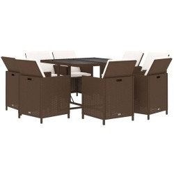 Ensemble à manger de jardin et coussins 9 pcs Poly rotin Marron 557669557669