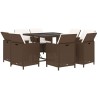 Ensemble à manger de jardin et coussins 9 pcs Poly rotin Marron 557669557669