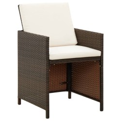 Ensemble à manger de jardin et coussins 9 pcs Poly rotin Marron 557669557669