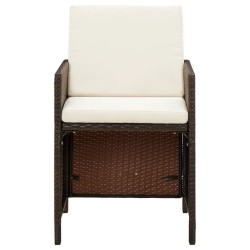 Ensemble à manger de jardin et coussins 9 pcs Poly rotin Marron 557669557669
