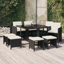 Ensemble à manger de jardin coussins 9pcs Résine tressée Noir 557670557670