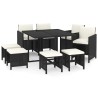 Ensemble à manger de jardin coussins 9pcs Résine tressée Noir 557670557670