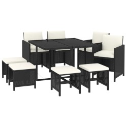 Ensemble à manger de jardin coussins 9pcs Résine tressée Noir 557670557670