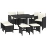 Ensemble à manger de jardin coussins 9pcs Résine tressée Noir 557670557670