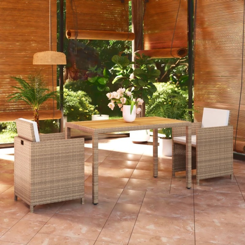 Ensemble à manger de jardin et coussins 3 pcs Poly rotin Beige 557671557671