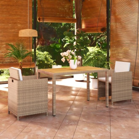 Ensemble à manger de jardin et coussins 3 pcs Poly rotin Beige 557671557671