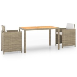 Ensemble à manger de jardin et coussins 3 pcs Poly rotin Beige 557671557671
