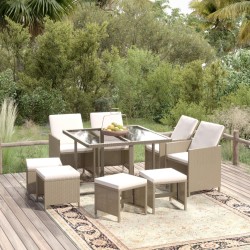 Ensemble à manger de jardin et coussins 9 pcs Poly rotin Beige 557672557672