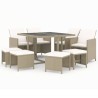 Ensemble à manger de jardin et coussins 9 pcs Poly rotin Beige 557672557672