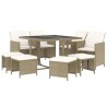 Ensemble à manger de jardin et coussins 9 pcs Poly rotin Beige 557672557672